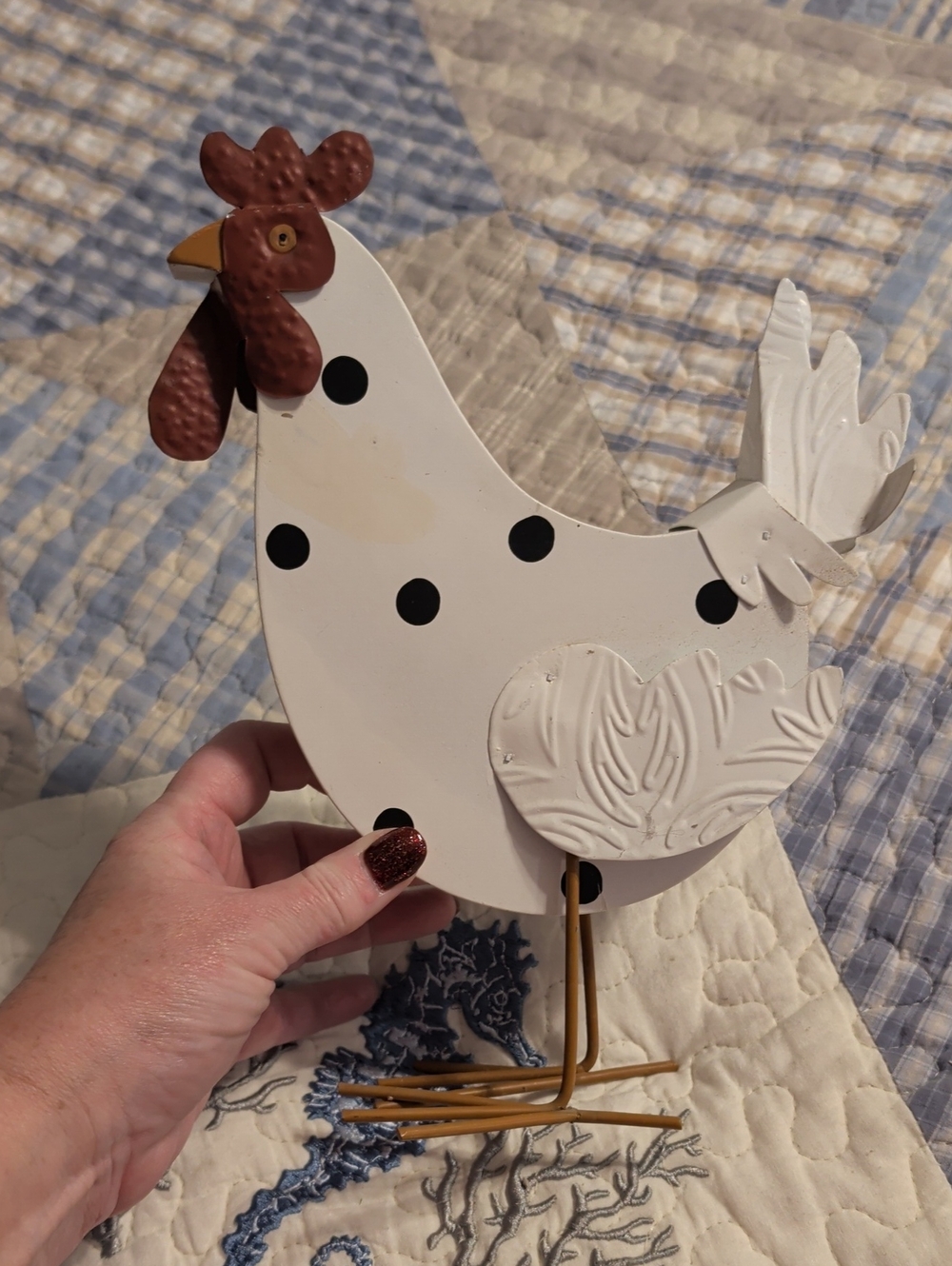 Decorative White Polka Dot Hen Figurine by